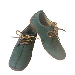 Born Handcrafted Green Nubuck Lace Up Oxford Comfort Casual Shoe Flats Womens 6M